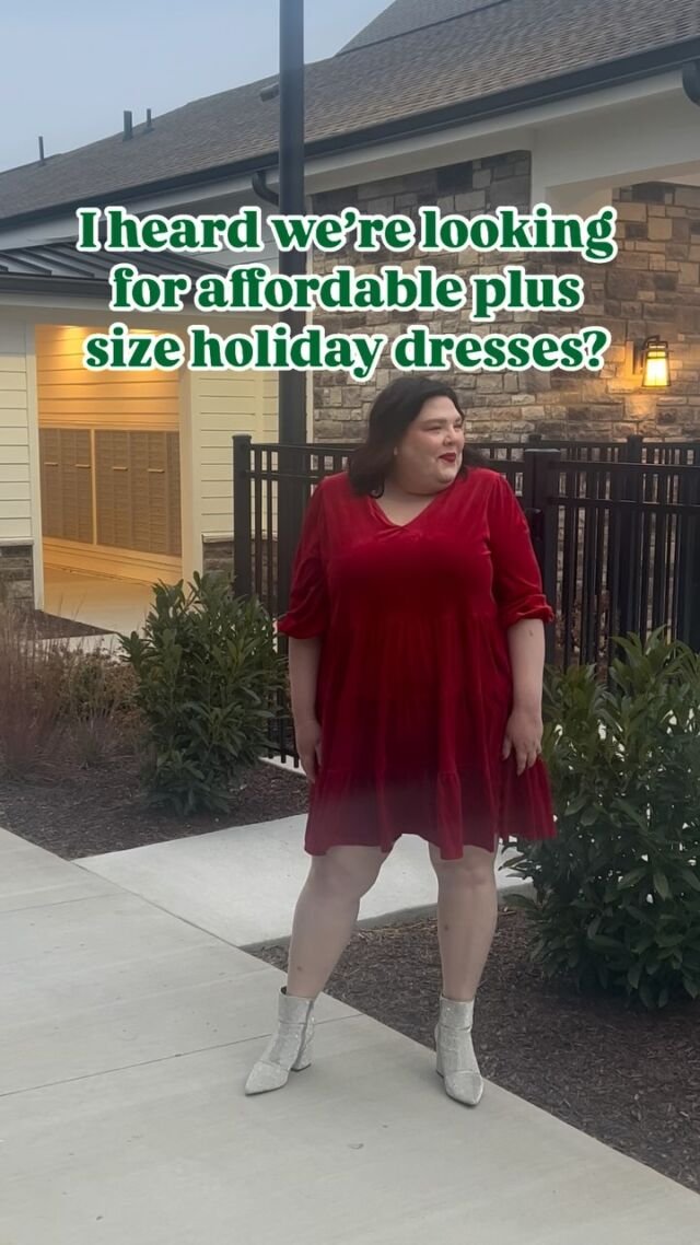 This cute little $18 velvet plus size dress would like to throw its hat in the ring to be your go to dress of the holiday season!  Sizes are going quickly, so comment VELVET if you want sizing and shopping info! #plussizedress #holidayoutfits #holidayoutfitideas #holidaydress #plussizeholidayfashion #affordableoutfits #walmartfashion #walmartfashionfinds